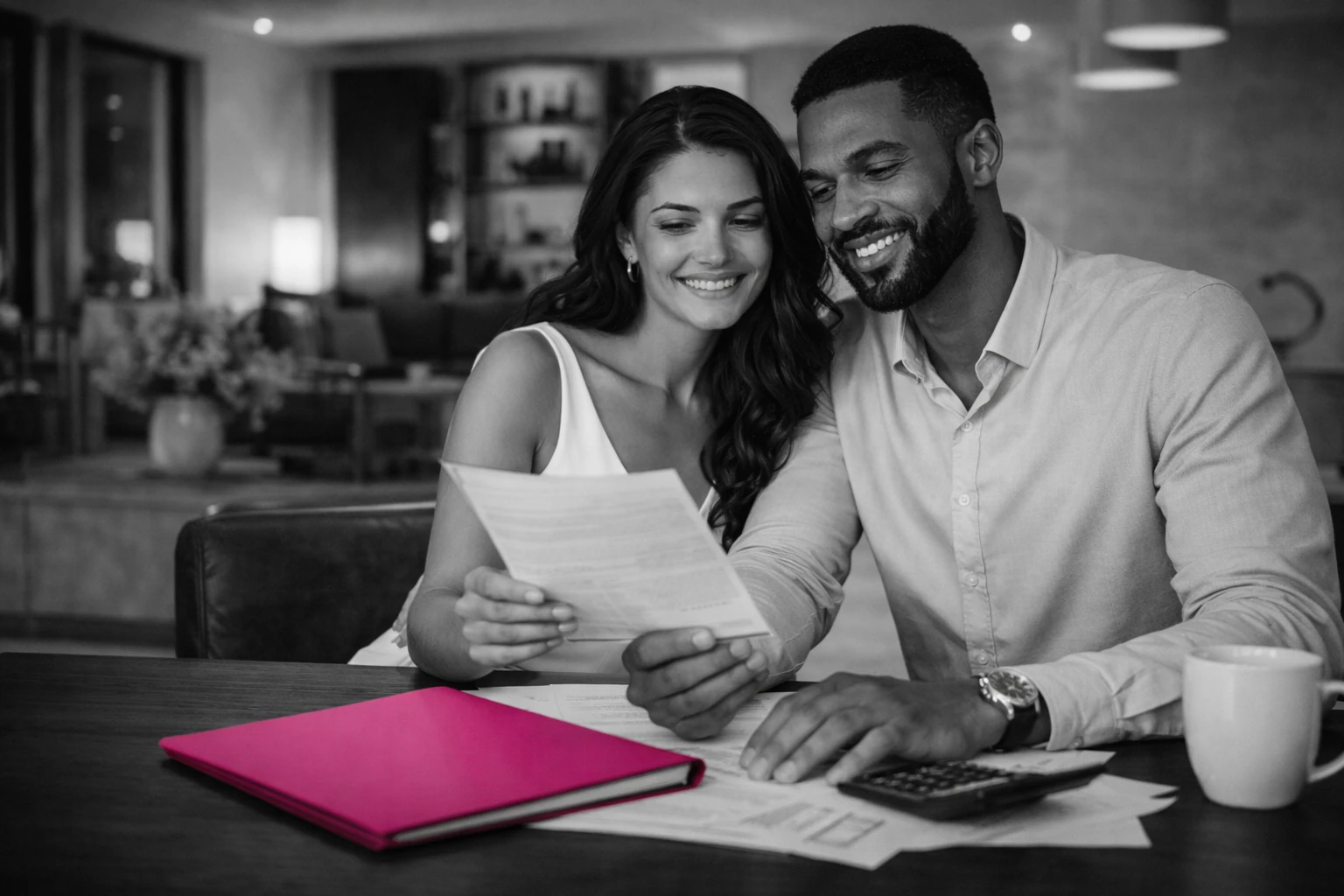 Couple examinant son budget, scène d’illustration
